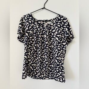 Boden Navy and Cream Abstract Print Blouse 10